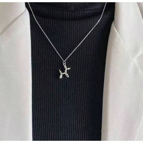 Balloon Dog Pendant Necklace Silver Chain Cute - Picture 2 of 3